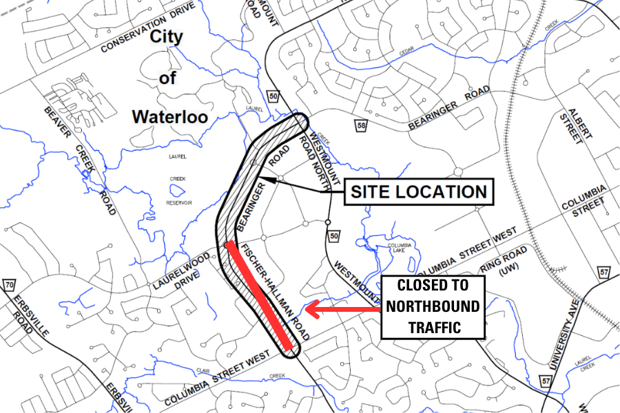 Map of Fischer-Hallman Road northbound closure