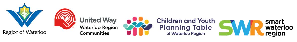 Logos for the Region of Waterloo, United Way, Children and Youth Planning Table, and Smart Waterloo Region