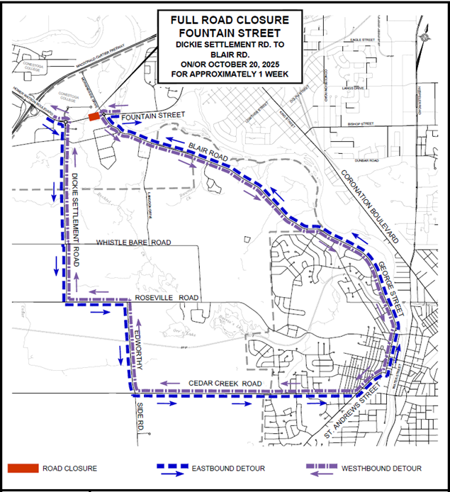 Fountain Street South detour map