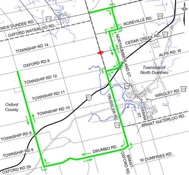 Detour map for the Cedar Creek and Trussler Road intersection closure